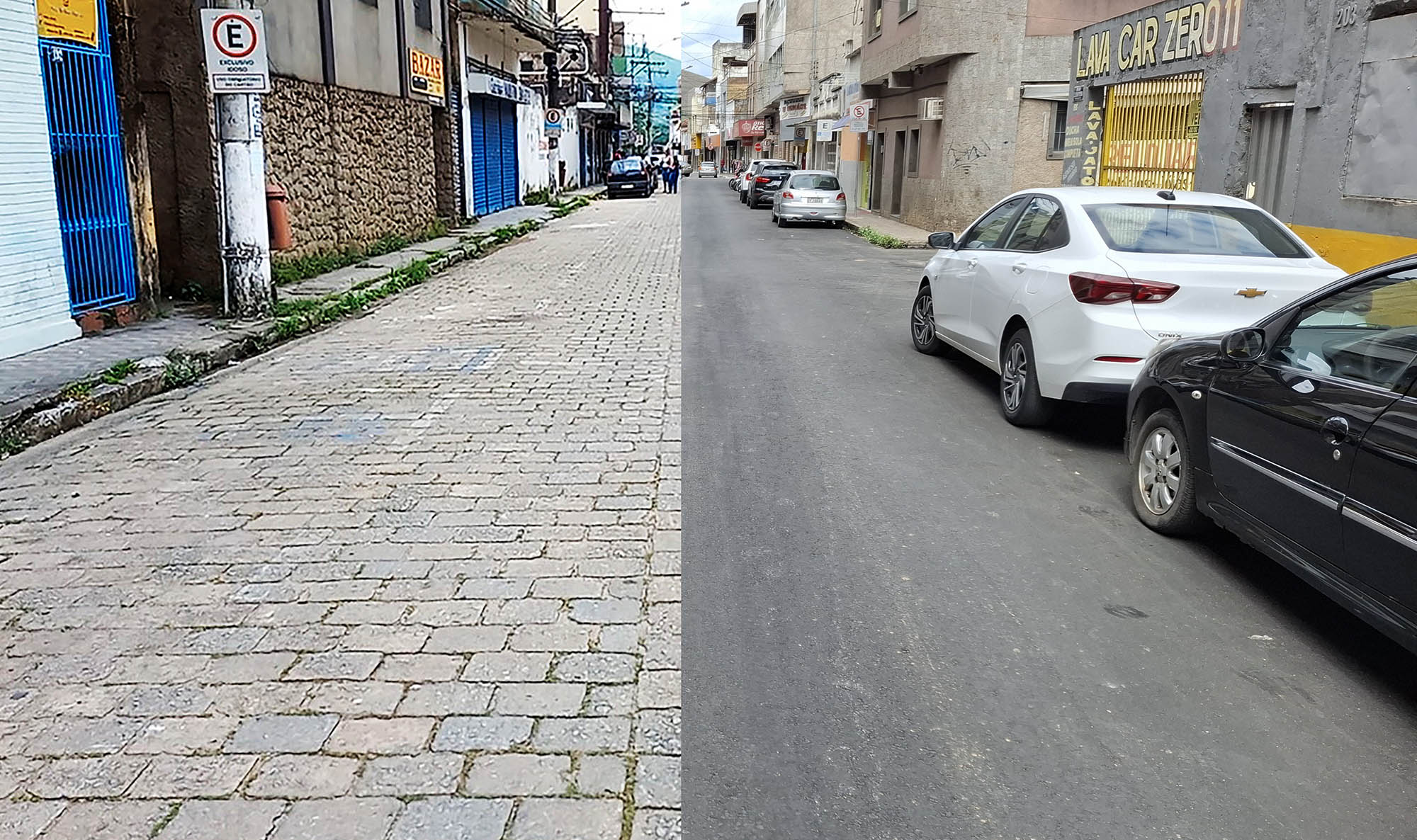 Calçamento histórico é coberto por asfalto em Fabriciano